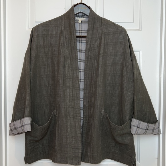 Eileen Fisher Cardigan Kimono Organic Cotton and Linen Medium Taupe - Picture 4 of 13